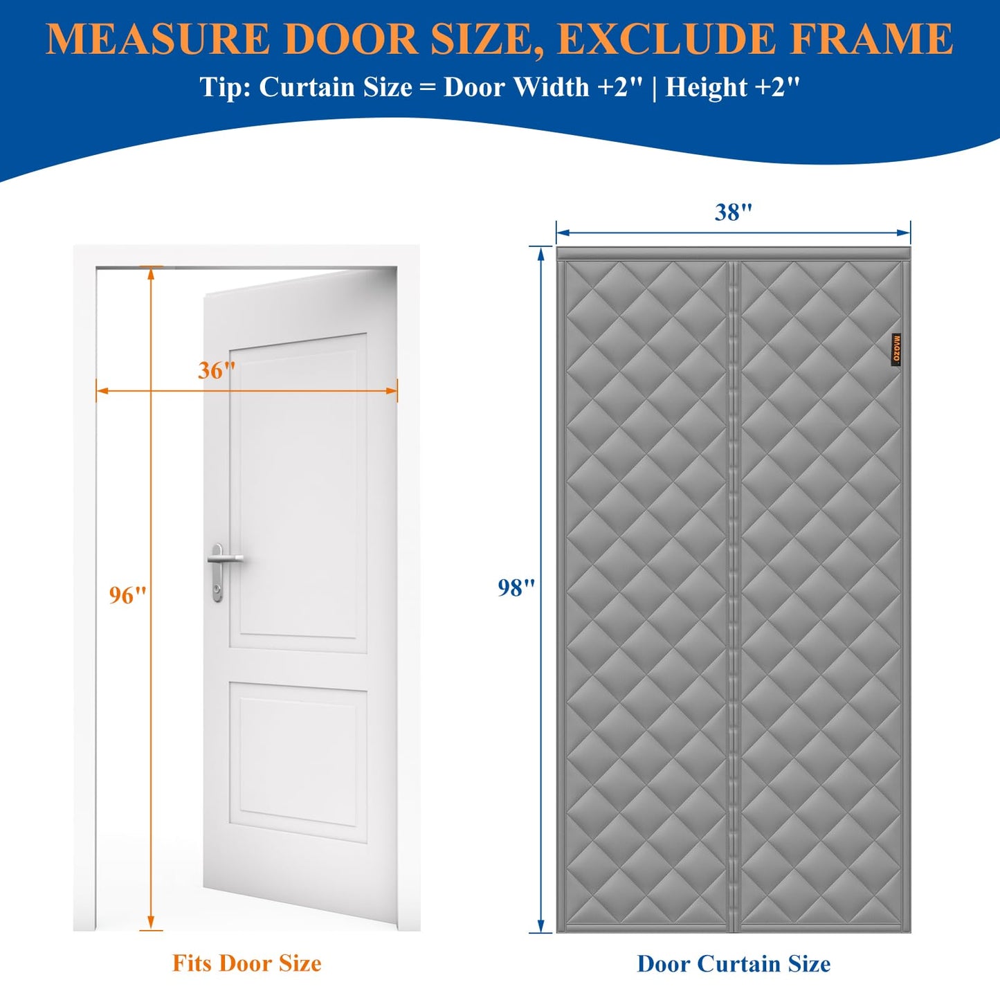 MAGZO Magnetic Thermal Insulated Door Curtain, 36" x 96", Upgraded Oxford Filled with Thicken Cotton, Weatherproof Insulation Cover Blanket for Winter/Balcony, Keep Cold Out, Grey
