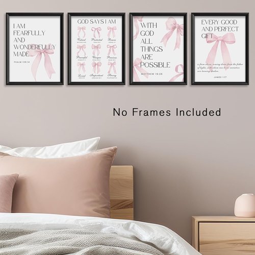 DTLGTG Coquette Pink Bow Wall Decor - Set of 4 Aesthetic Posters for Teen Girls | 8x10in Unframed Art Prints