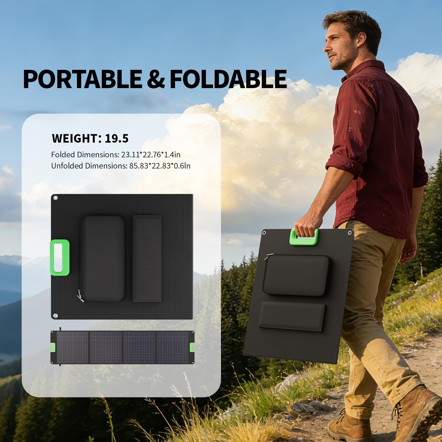 200W High Efficiency ETFE Foldable Solar Panel for Portable Power Station, IP65 Waterproof Solar Charger with Kickstands, DC XT60 & Anderson Outputs for Outdoor RV Camping Emergency Blackout