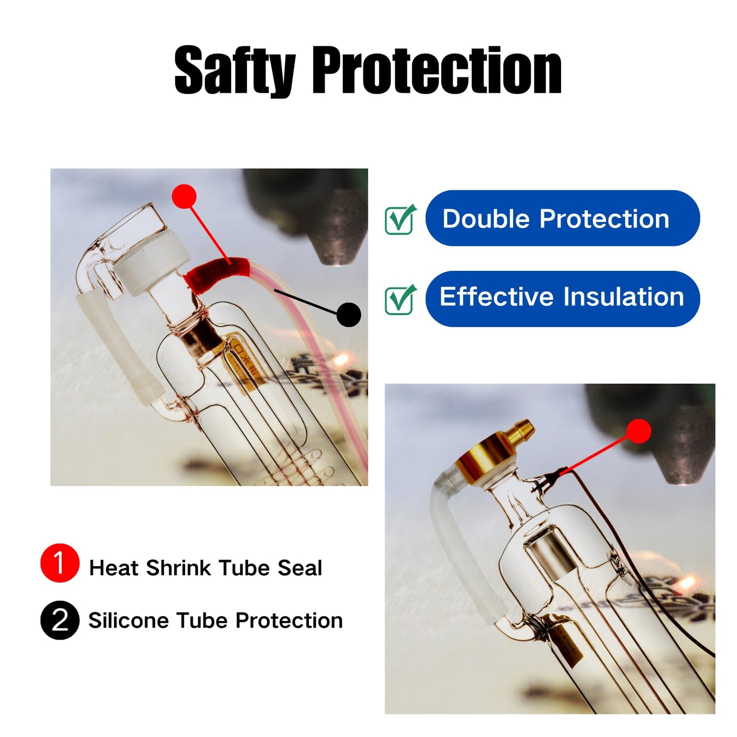 MCWlaser 60W CO2 Laser Tube Glass Laser With Metal Head and Coating Cable Preconnected - Length 1000mm Dia.55mm 6000hrs MTTF