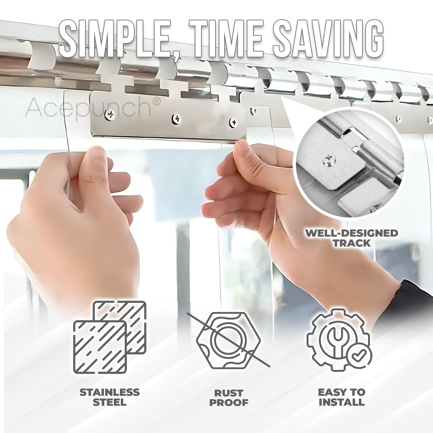 Acepunch Commercial PVC Strip Door Curtain Kit Bundle