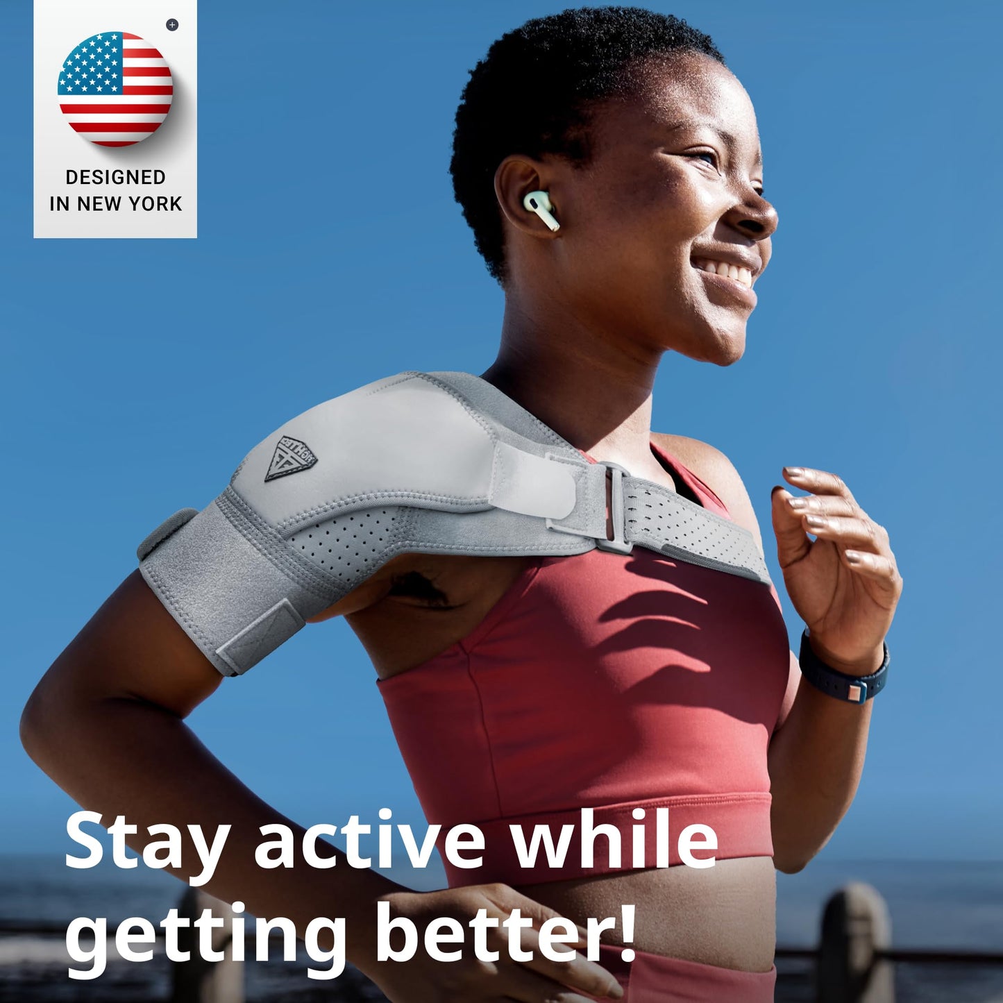 FIGHTECH Rotator Cuff Shoulder Brace for Women and Men - 2 Sizes - Shoulder Support - Pain Relief - Gray - Small (Chest 29-35" Bicep 9-12")