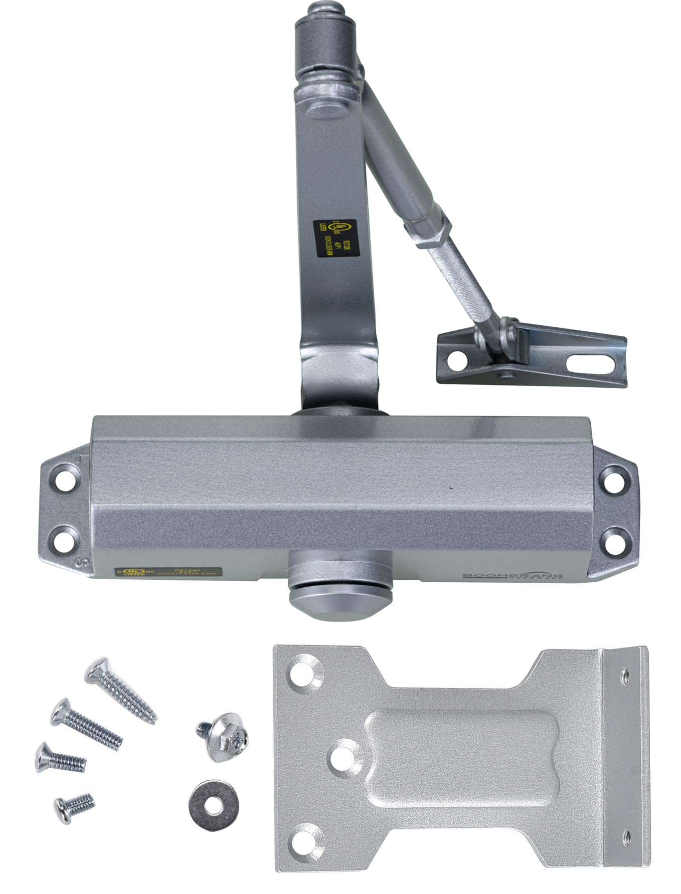 Boomerang D503 Light/Medium-Duty Designer Auto Commercial Door Closer, Multiple Mount Options, Door Closer for Light/Medium Traffic Areas, UL 3 Hour Fire Rated, Aluminum/Silver (US26D)