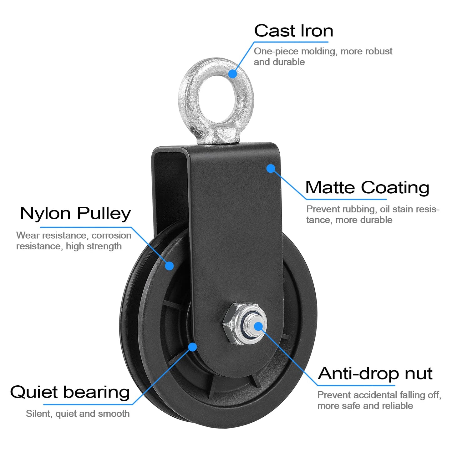 Spuspk 3.54 in Cable Pulley 360 Rotation Traction Wheel with Carabiner and Strap,Silence Smooth Detachable for DIY Gym Pulley System,DIY Gym Attachment Lifting Blocks,Ladder Lift,Hoists,Clothesline