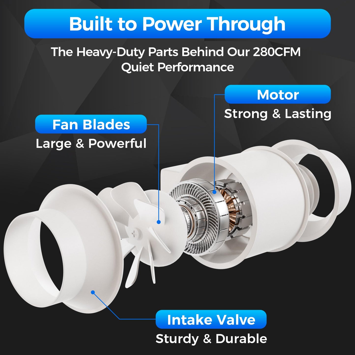 Voltset 4 Inch Duct Fan, Inline Ventilation Exhaust Fan, 280 CFM Duct Intake High Efficiency Air Fan for Vent Bathroom, Kitchen, Grow Tent, Hydroponics, 3D Printer