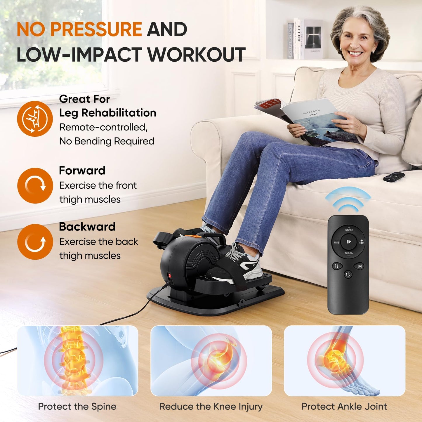 Dripex Under Desk Elliptical Machine, 3-in-1 Electric Seated Pedal Exerciser, Portable Leg Exerciser While Sitting for Seniors with Remote, 16 Adjustable Speed & Resistance, Fully Assembled