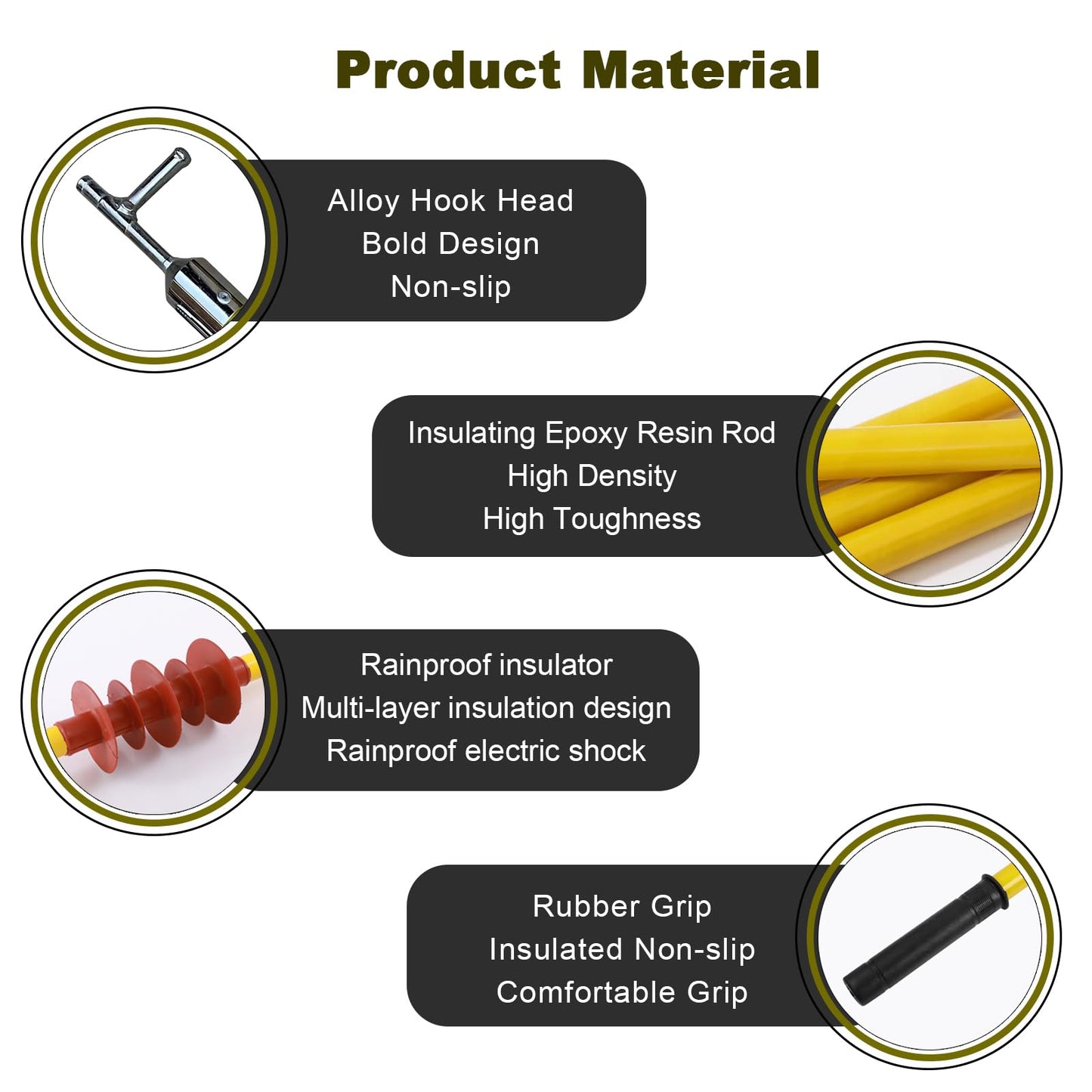 Spliceable Hot Stick, 110kV High Voltage Insulated Operating Pole, Heavy Duty Epoxy Resin Fiberglass Switch Stick with Spliceable Universal Head for Live-Line Work, 110KV 13.1ft 4-Section