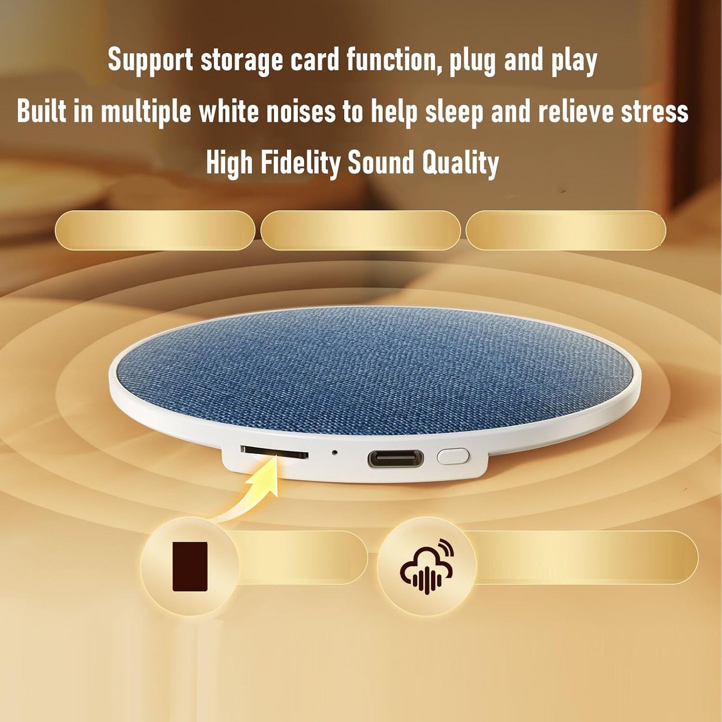 Yunir 3 Pillow Speaker for Sleeping, Mini Bluetooth Speaker Under Pillow with Automatic Off Timer, White Noise Sound