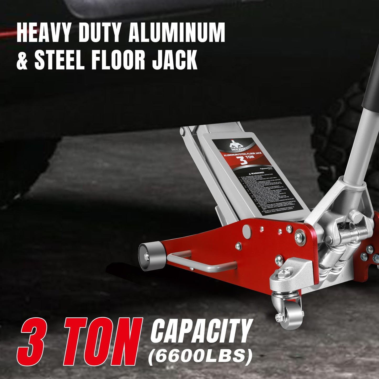 Jack Boss 3 Ton(6,600 LBs) Low Profile Aluminum and Steel Car Jack with Dual Piston Quick Lift Pump and Jack Stands 2 Ton (4,400 LBs) Lifting Car Stand, Fit Use for Cars Automotive Sedans, Red, 2 Pack