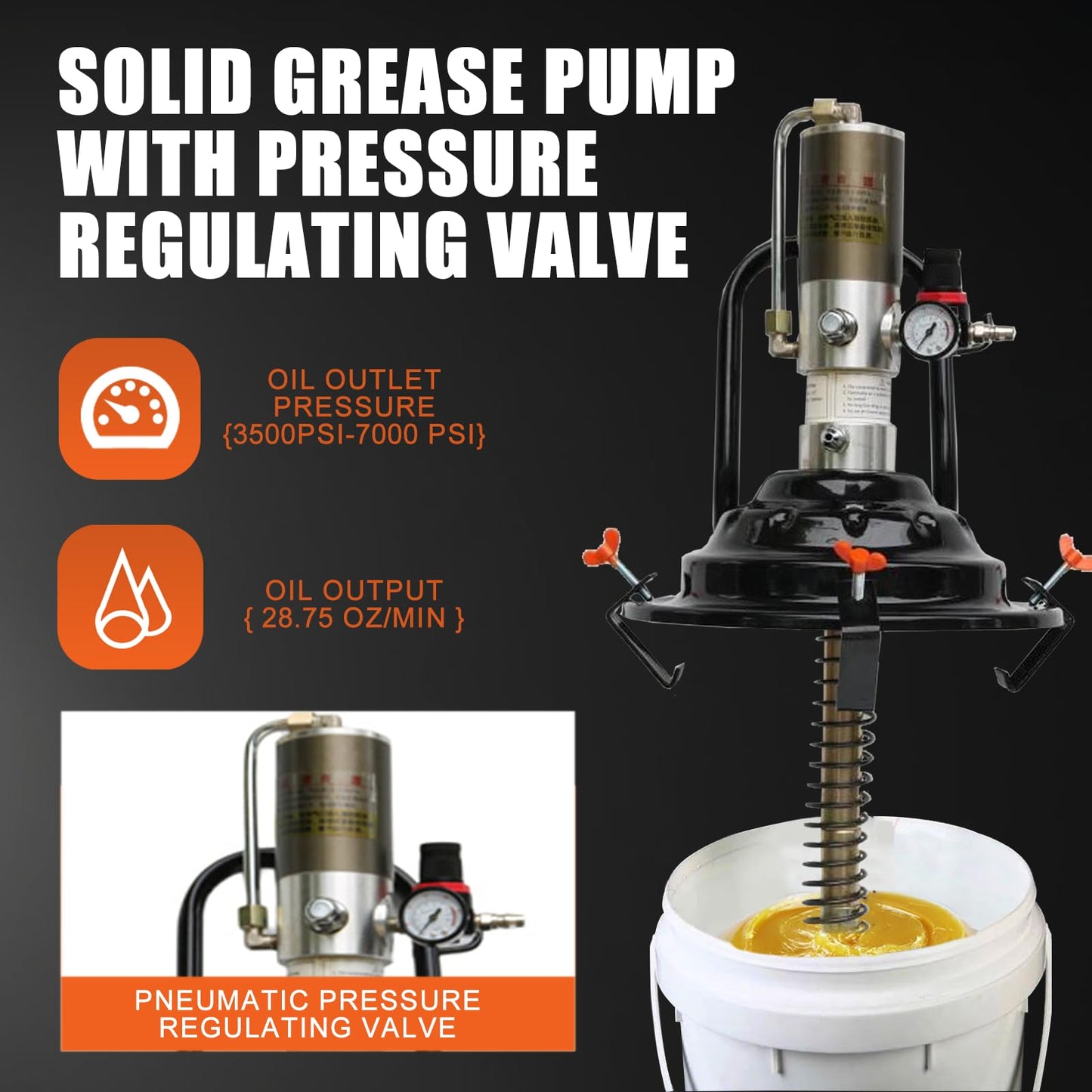 QVIKPMU 60:1 Portable Air-Operated Grease Pump for 5 Gallon Bucket, Grease Gun Coupler 2 PCS and 13 ft High Pressure Hose, 0.85L/Min, 34-48Mpa, Universal Fit, Vehicle Compatible (No Bucket)