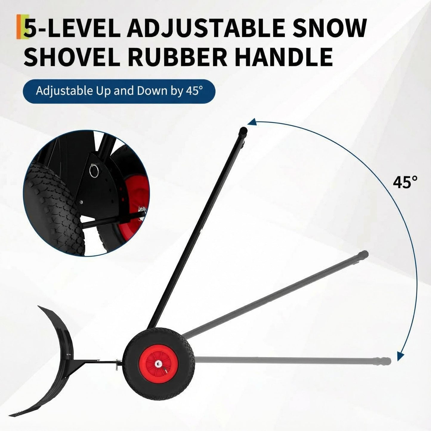 40" Heavy-Duty Wheeled Snow Shovel with Adjustable Handle & Blade – Angled Snow Pusher for Driveway, Sidewalk, Deck & Steps