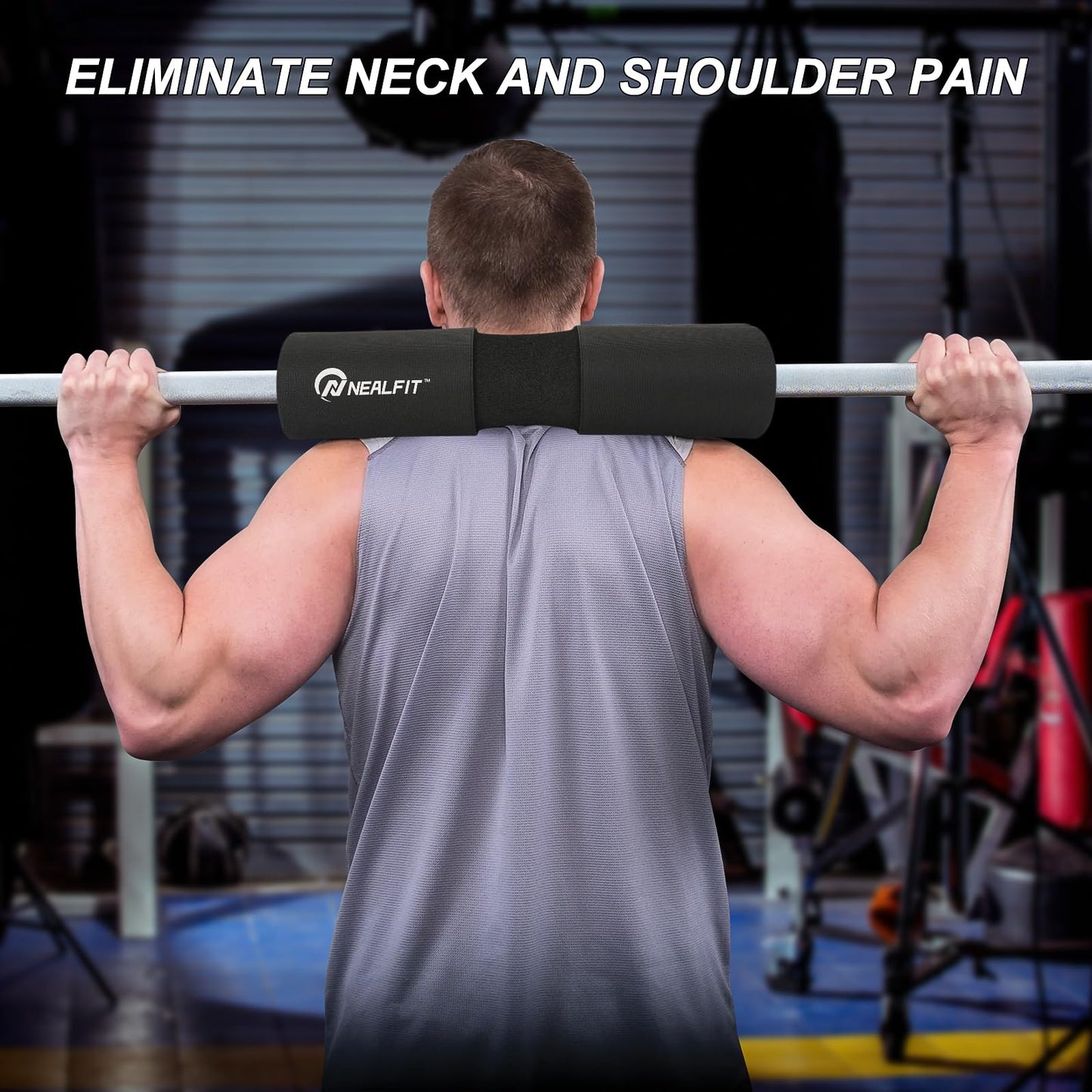 NEALFIT Barbell Squat Pad with Thick Nylon Padding, Hip Thrust Pad for Squats, Lunges, Neck Shoulder Squat Pad for Olympic or Standard Bars (Black)