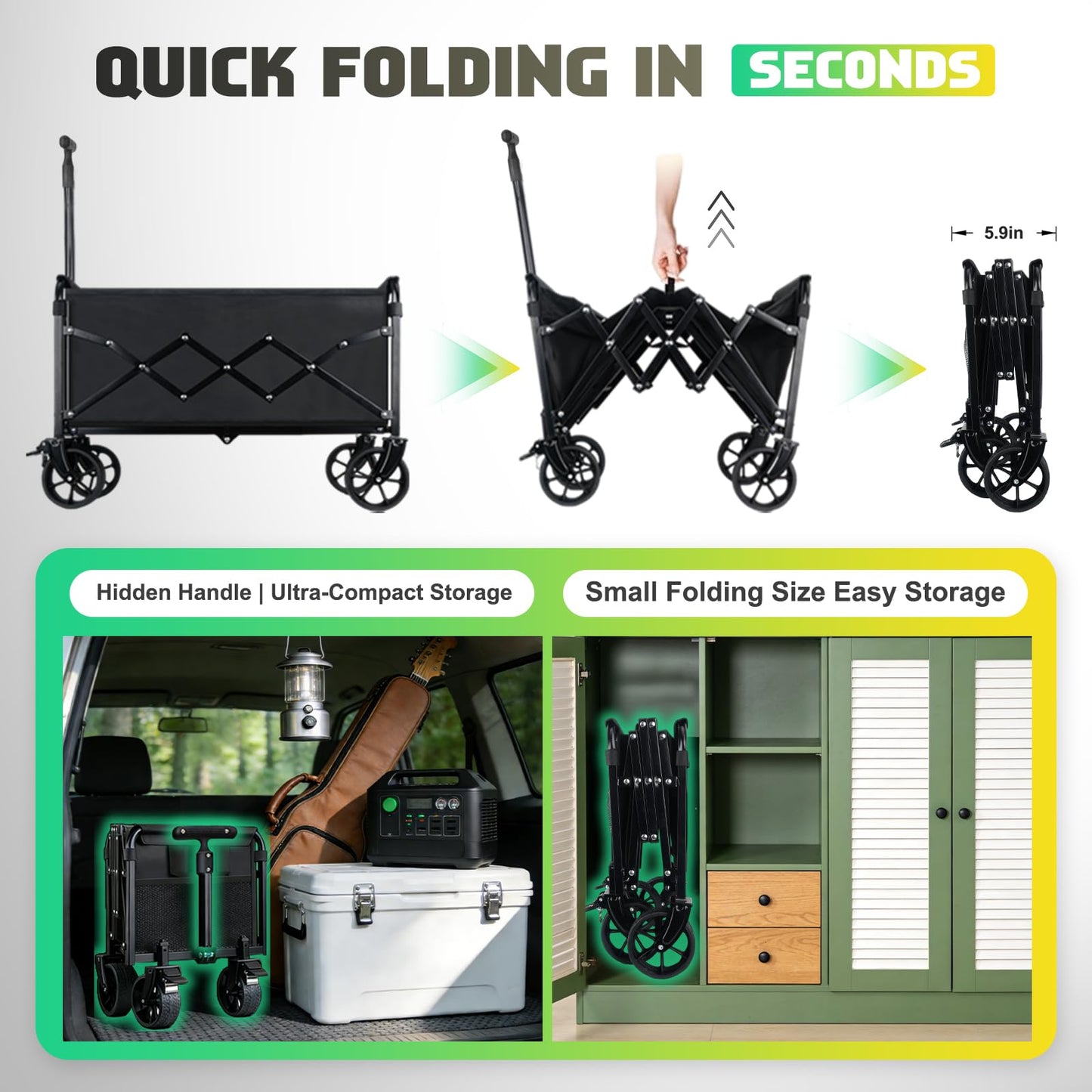 Collapsible Wagon Cart with Wheels Foldable - 360lbs Heavy Duty Folding Cart Utility Lightweight Portable Wagons with 360°Swivel Brakes Wheels for Groceries Shopping Beach Camping Garden