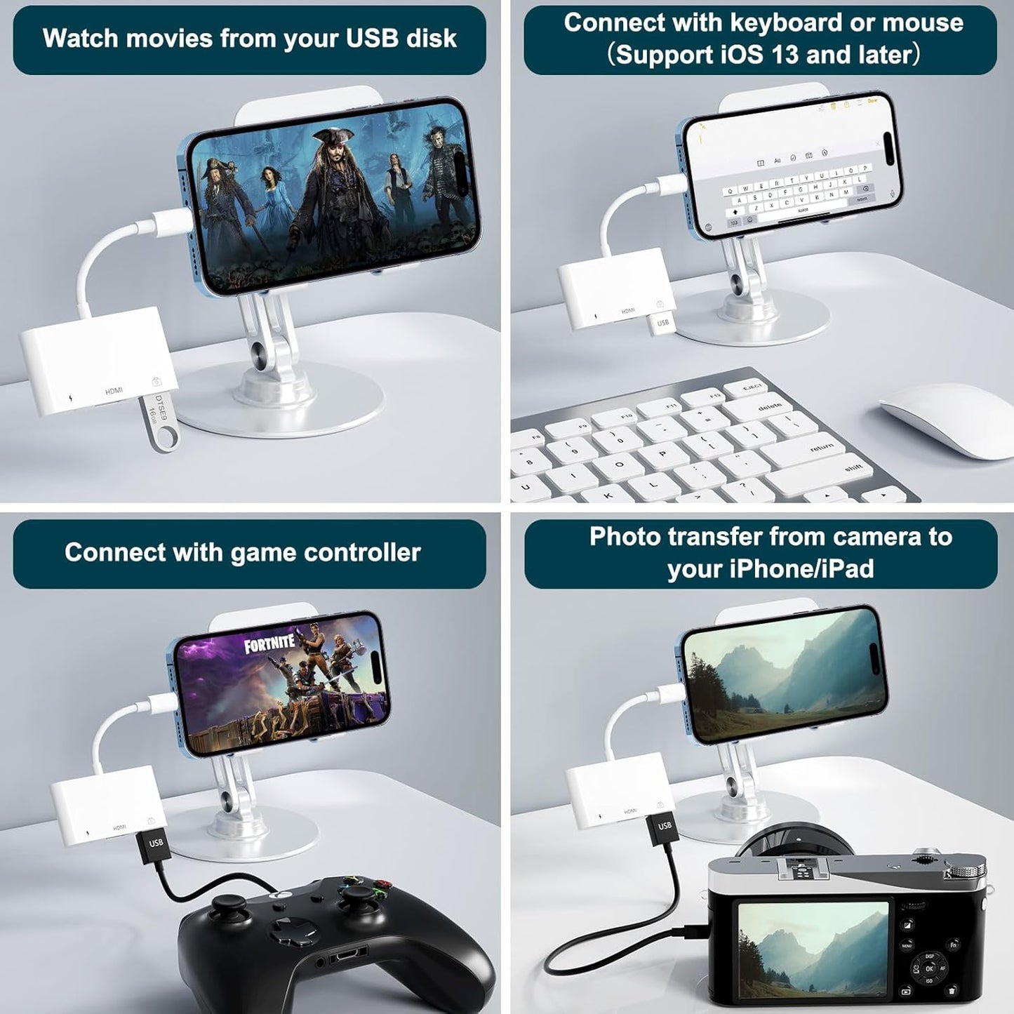 Unitrox 3 1 1080P HDMI Splitter, in USB Camera Adapter with Digital AV HDMI + Charging Splitter, Support USB Flash