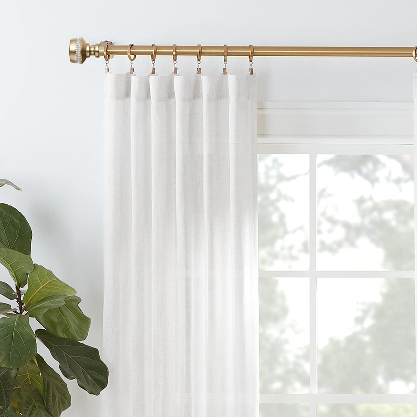 MODE Premium Collection 1 1/8" Diameter Curtain Rod Set with Brilliant Urn Curtain Rod Finials and Steel Wall Mounted Adjustable Curtain Rod, Fits 144” to 240” Windows, Warm Gold
