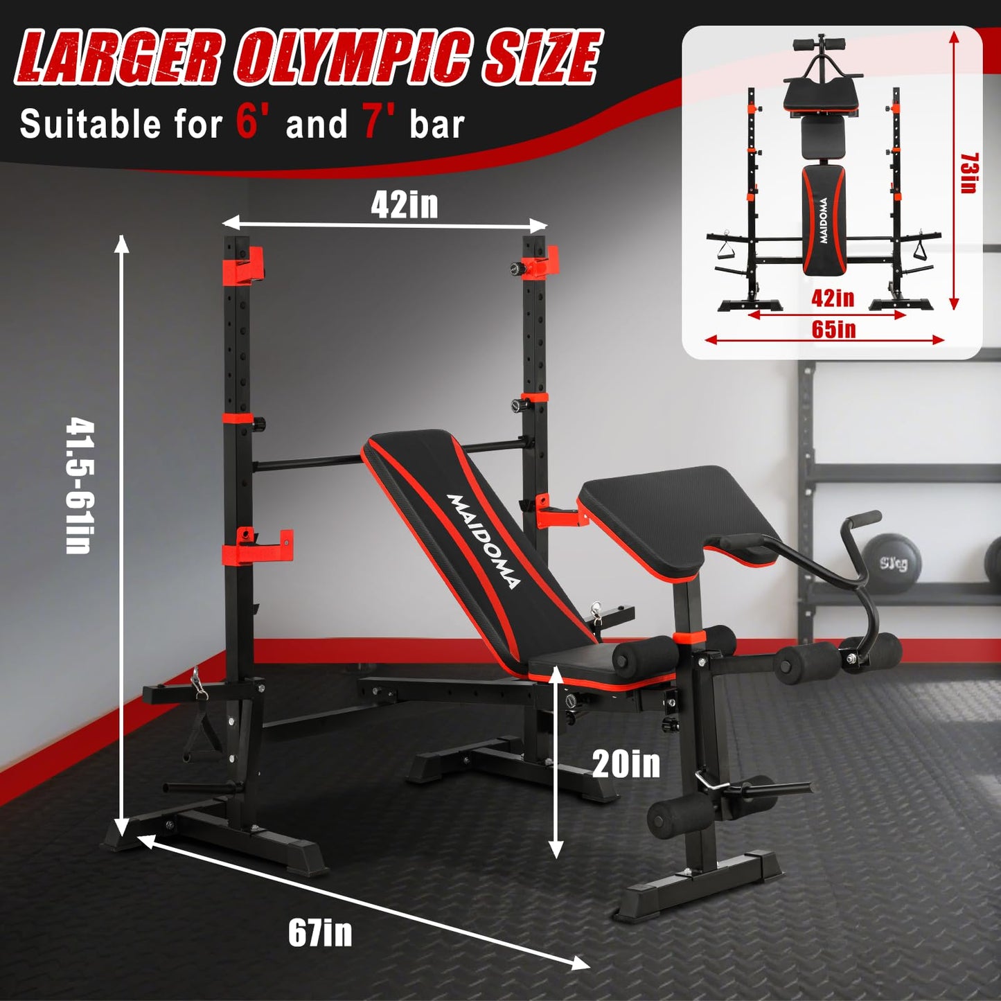 1500LBS 6 in 1 Weight Bench Set with Leg Extension/Curl and Preacher Curl, Bench Press Set and barbell Rack with Safety Bar Catches, Foldable Workout Benches for Home(US Stock)
