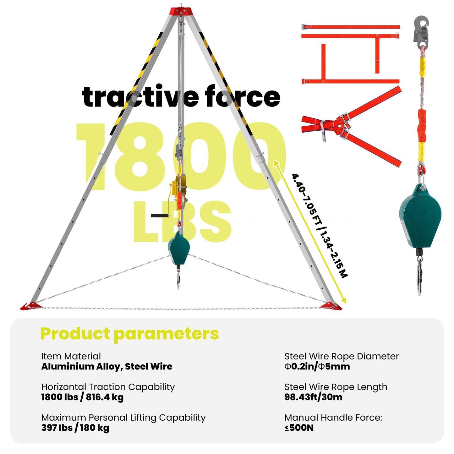 Traditional Confined Space Tripod, 1800lbs Confined Space Tripod Kit, Confined Rescue Tripod for Traditional (1800LBS)