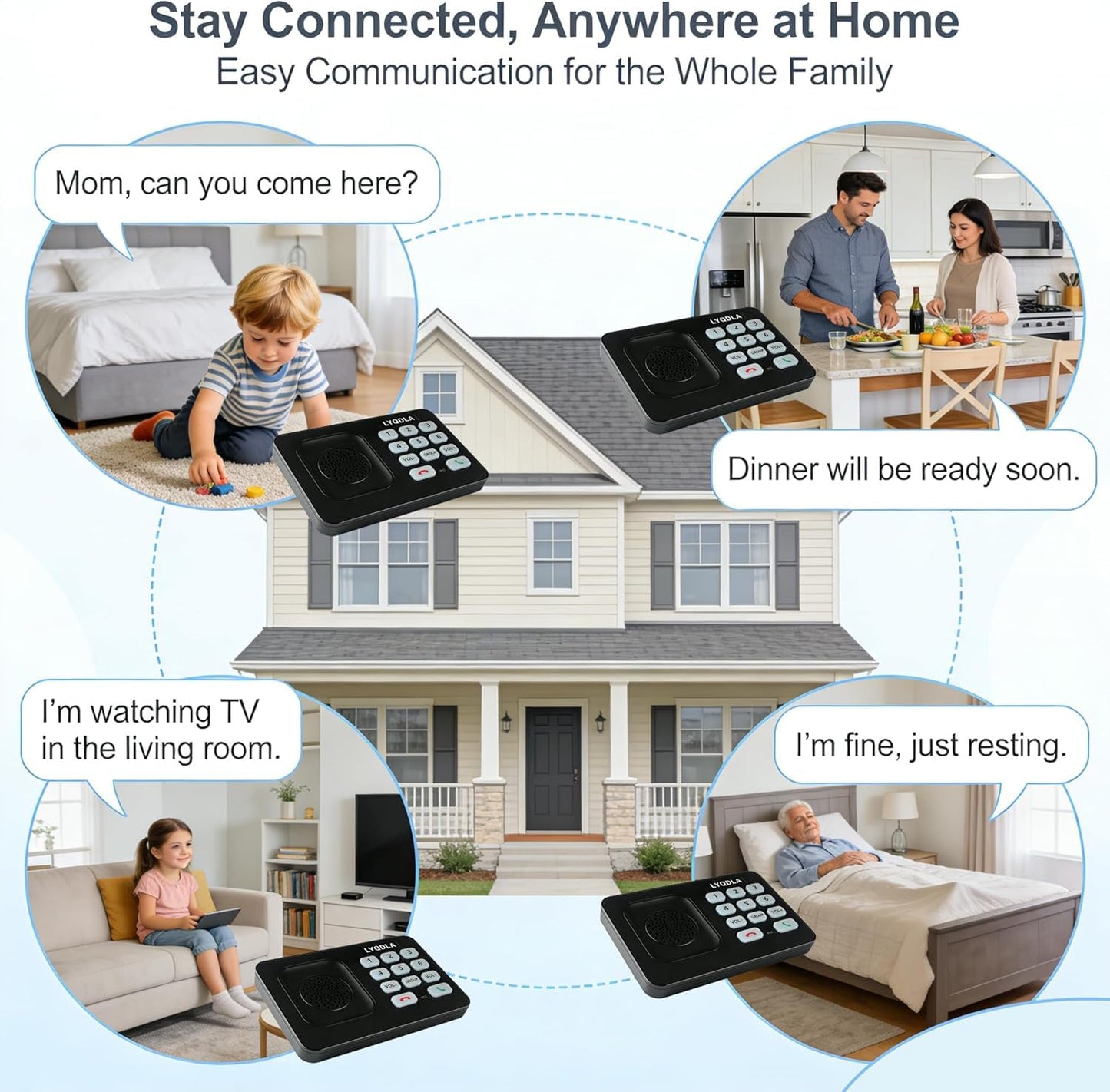 Intercoms Wireless for Home, Office, Elderly Care, Two-Way Wireless Intercom System, Clear Sound Intercom with 1400 Feet Range, Easy to Use, 8 Volume Adjustment, Auto-Answer, Silent Mode(4 pack,black)