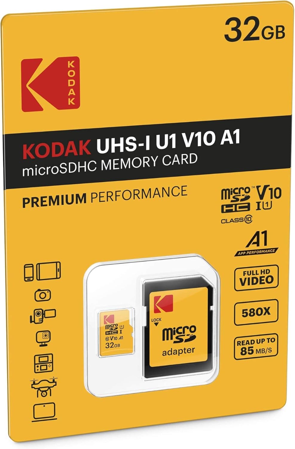 KODAK 32GB 10 U1 10x Class UHS-I MicroSDHC Card with Adapter Write Speed