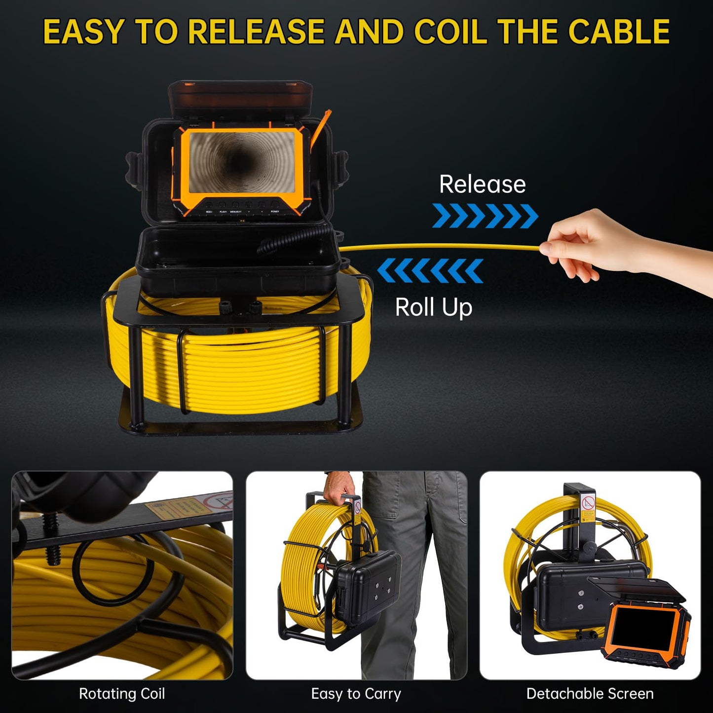 Sewer Camera 100ft,SPRIDRAIN Drain Pipe Camera HD 5in Screen,Waterproof IP68 Works Underwater Up to 10M Sewer Inspection Borescopes for Plumber(Fits Pipes>0.9" Diameter,100ft/30M)