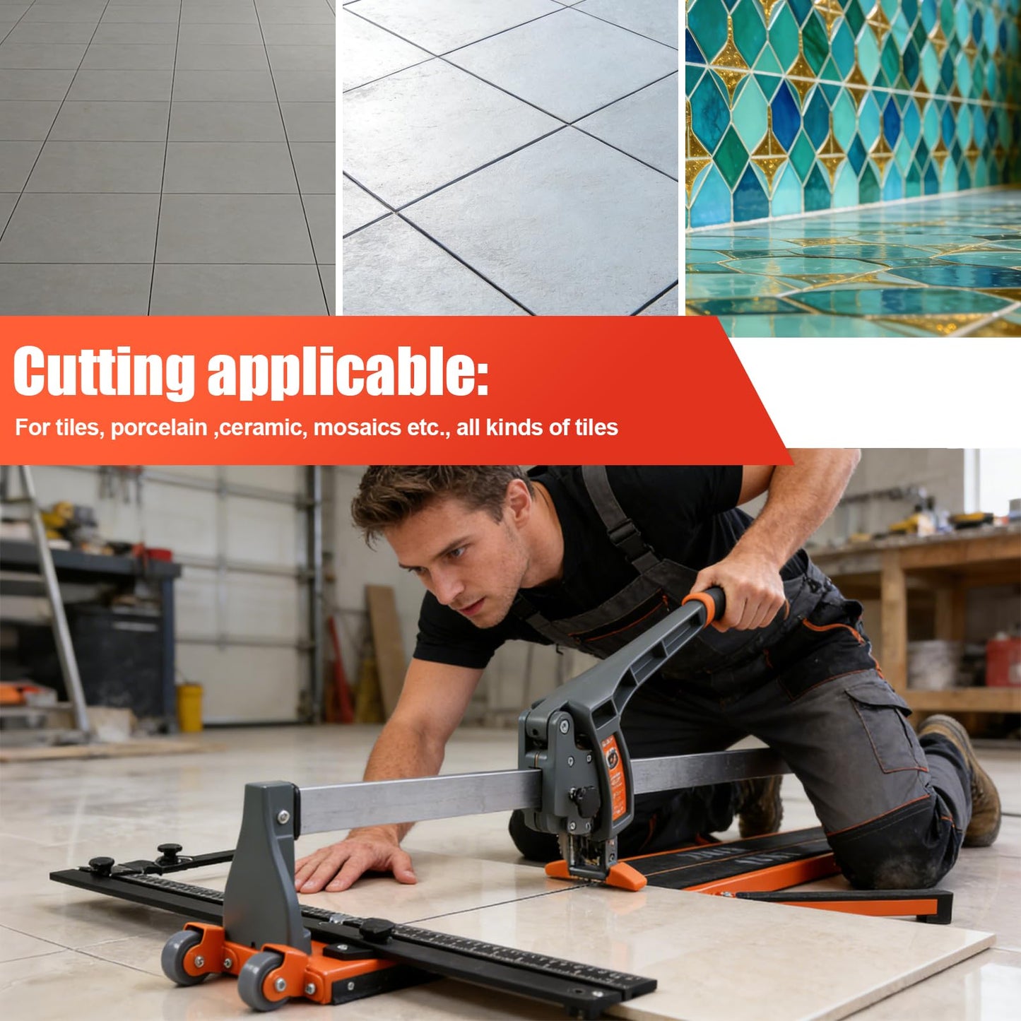 48 Inch Tile Cutter for Ceramic Cutting, Heavy Duty Manual Tile Cutter for Cutting Various Tiles Up to 16mm Thick with 4 Brackets