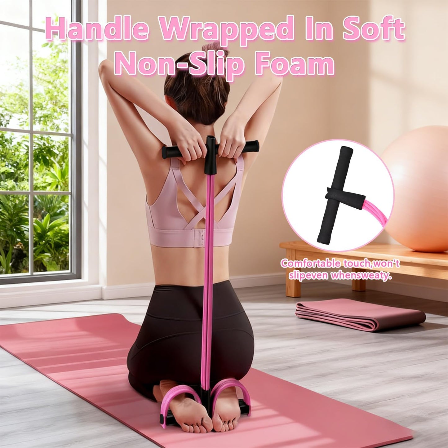 6-Tube Pedal Resistance Band for Women,Fixed High Resistance Foot Pedal Exerciser,Anti-Snap Home Gym Workout Equipment for Abdomen,Waist,Arm,Leg,Glutes,Full Body Toning & Strength Training (Pink)
