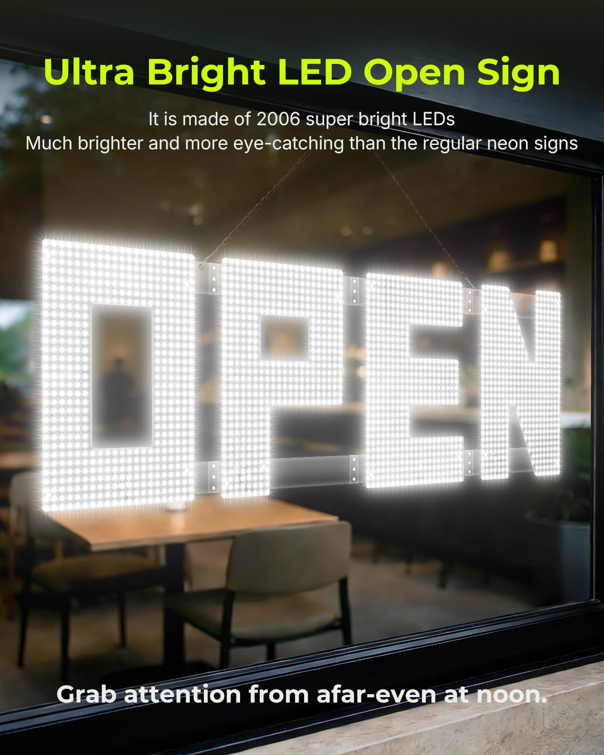 50"x17" Large LED Open Sign with Remote and Bluetooth App, Super Bright Open Signs for Business, Dimmable Big Open Sign for Storefront Window Bar Salon Cafes Retail Shops White