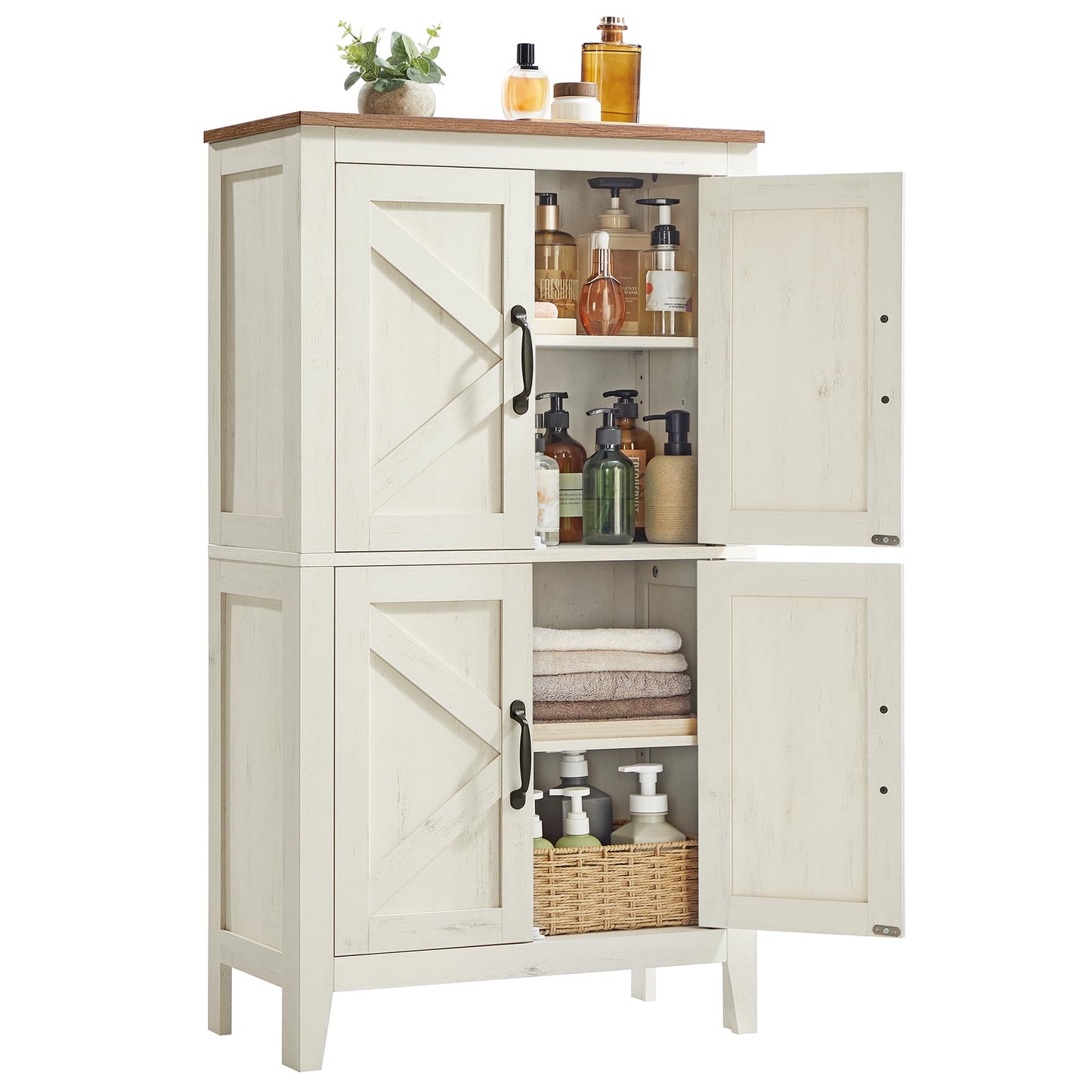 VASAGLE LIRY Collection - Farmhouse Storage Cabinet, Bathroom Floor Cabinet with Barn Doors, Freestanding Kitchen Pantry, Adjustable Shelves, for Dining Room, Living Room, Rustic White, UBBK773W01