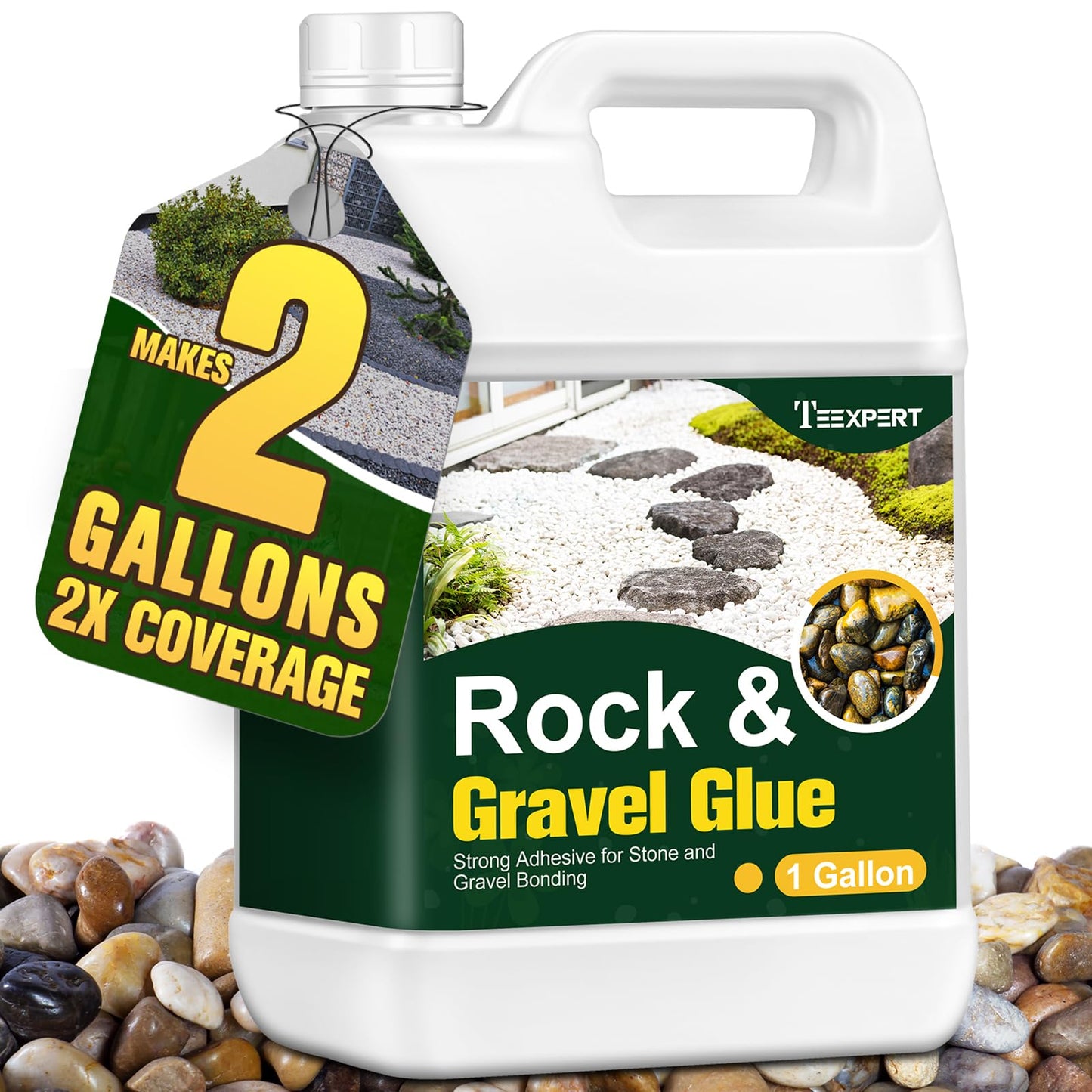 Teexpert 1 Gallon Rock Glue for Landscaping – Strong Pea Gravel Binder & Stone Adhesive for Walkways, Yards, Patios, and Decorative Driveway Edges