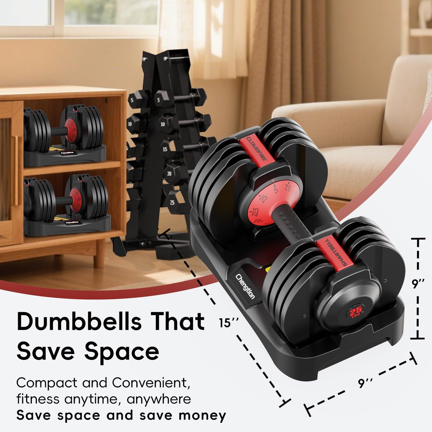 Upgraded Adjustable Dumbbells Set 25 lbs, 9 Weights Dumbbell Set, Quick Adjustable Dumbbells For Men Women Home Gym with Anti-Slip Handle, Safe and No Falling