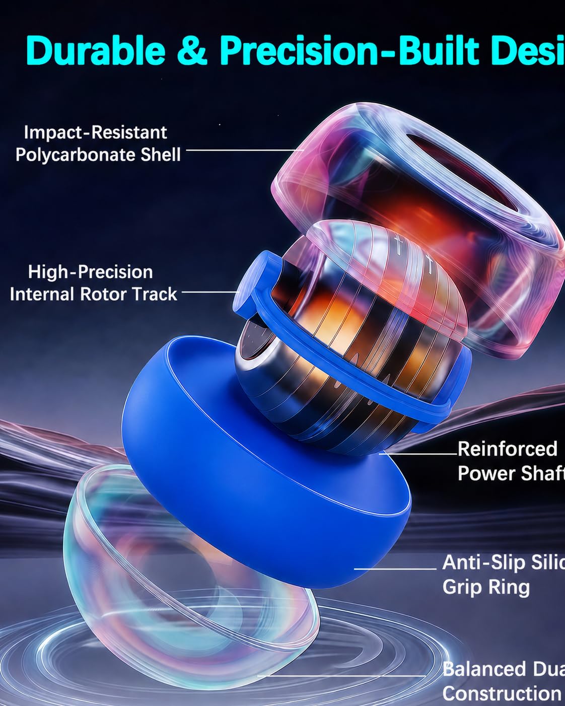 Torque Ball, Wrist Trainer Ball 2026 Upgraded, Auto-Start Gyro Ball, Wrist & Forearm Strengthener with LED Light, Smooth Silent Rotation, Portable Trainer for Fitness, Grip Strength Training-blue