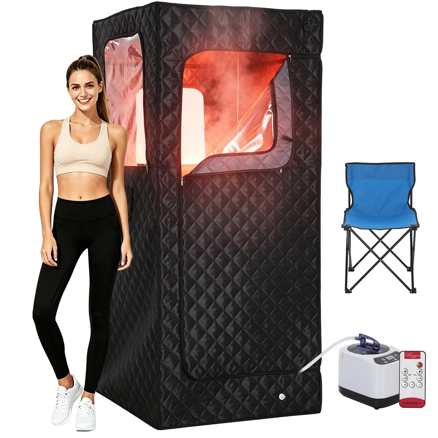 Garvee Infrared Sauna, Portable Sauna for Home with 3L 1200W Steamer, Folding Chair, Remote Control, 9 Temp Levels & 99 Min Timer, 32" x 32" x 71", Black