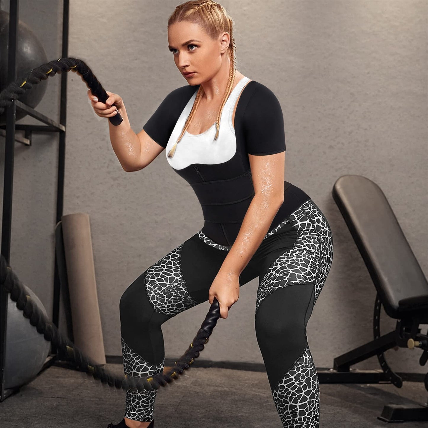 Eleady Women Waist Trainer Corset Trimmer Belt Neoprene Sauna Sweat Suit Zipper Body Shaper with Adjustable Workout Tank Tops (Black, Small)