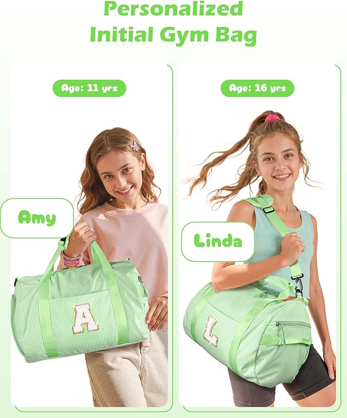 Gifts for 3 4 5 6 7 8 9 10 Year Old Girls, Girl Gym Bag, Kids Monogram Overnight Duffel Bags with Shoe Compartment, Personalized Travel Bag with Makeup Pouch, Trendy Stuff (Letter G)