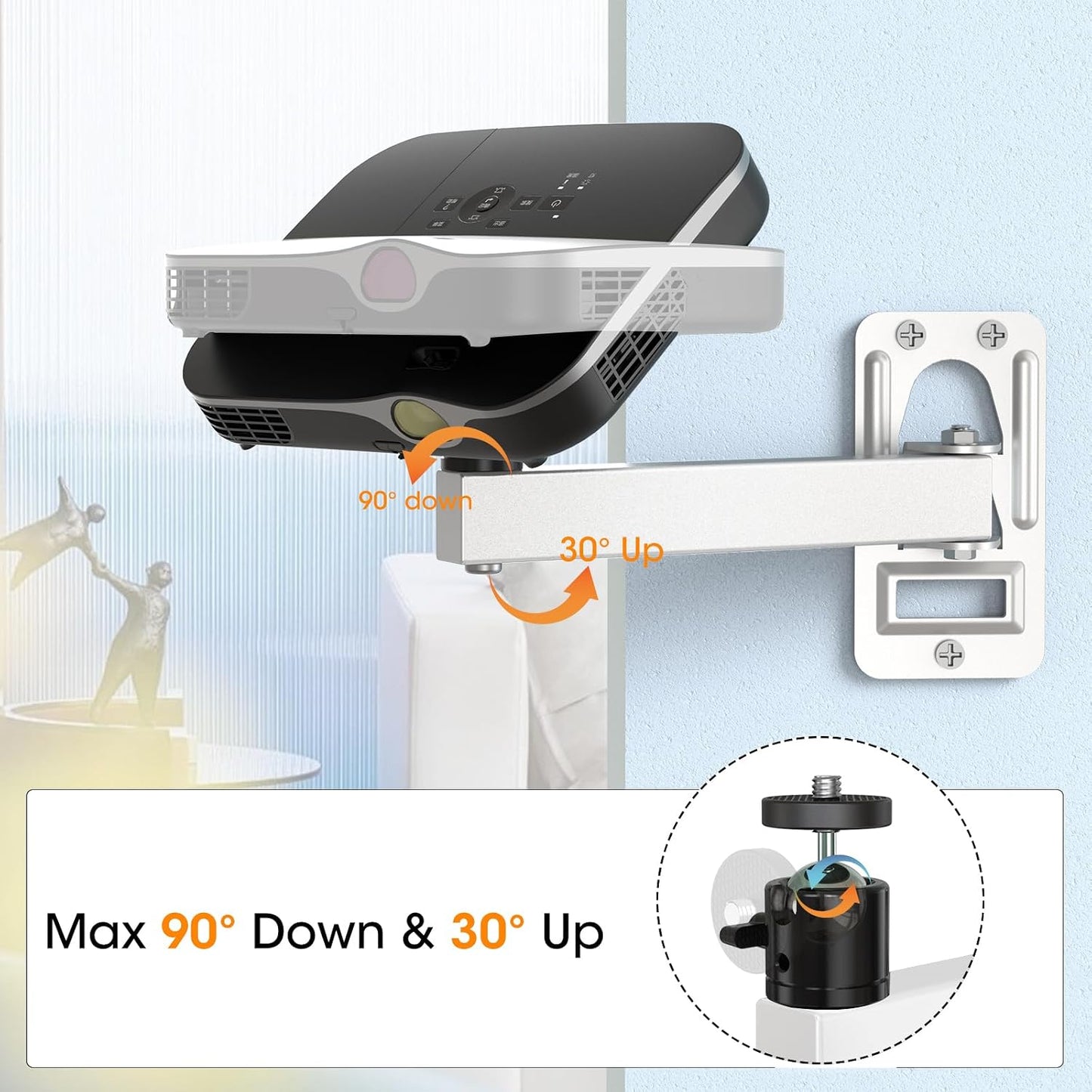 DAWASAPAT 1/4" Mini Projector Wall Mount- Adjustable Tilt&Swivel Hanging Projector Holder Wall Mount Hanger Rack Stand