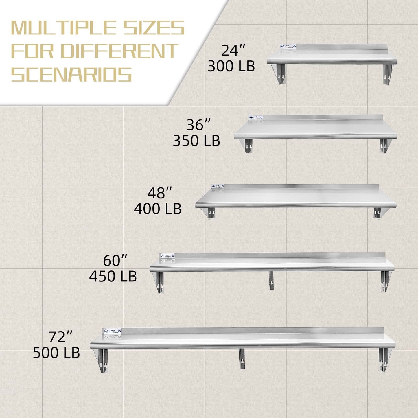 HALLY SINKS & TABLES H Stainless Steel Shelf 18 x 60 Inches, 450 lb, Commercial Wall Mount Floating Shelving for Restaurant, Kitchen, Home and Hotel