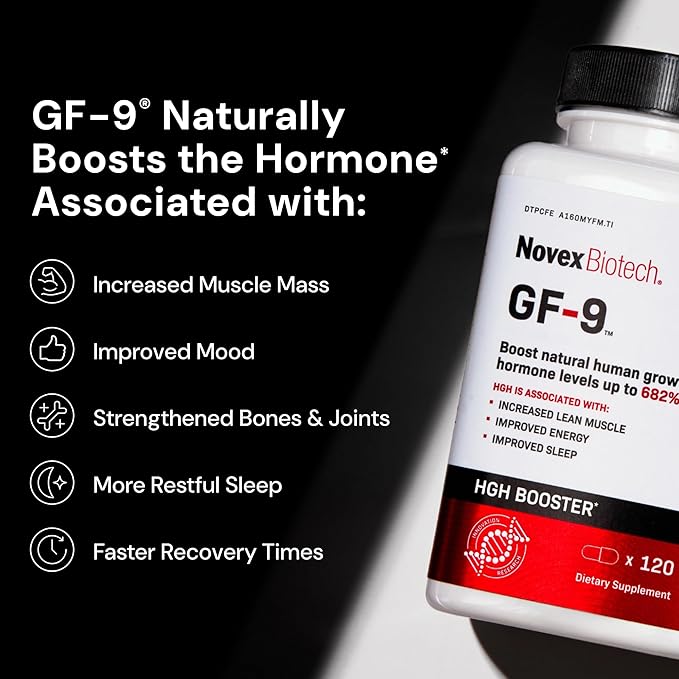 Novex Biotech GF-9 ??HGH Boosting Supplement for Men ??Workout Complex for Men ??Support Energy, Endurance, Sleep, 120 Ct (30-Day Supply)