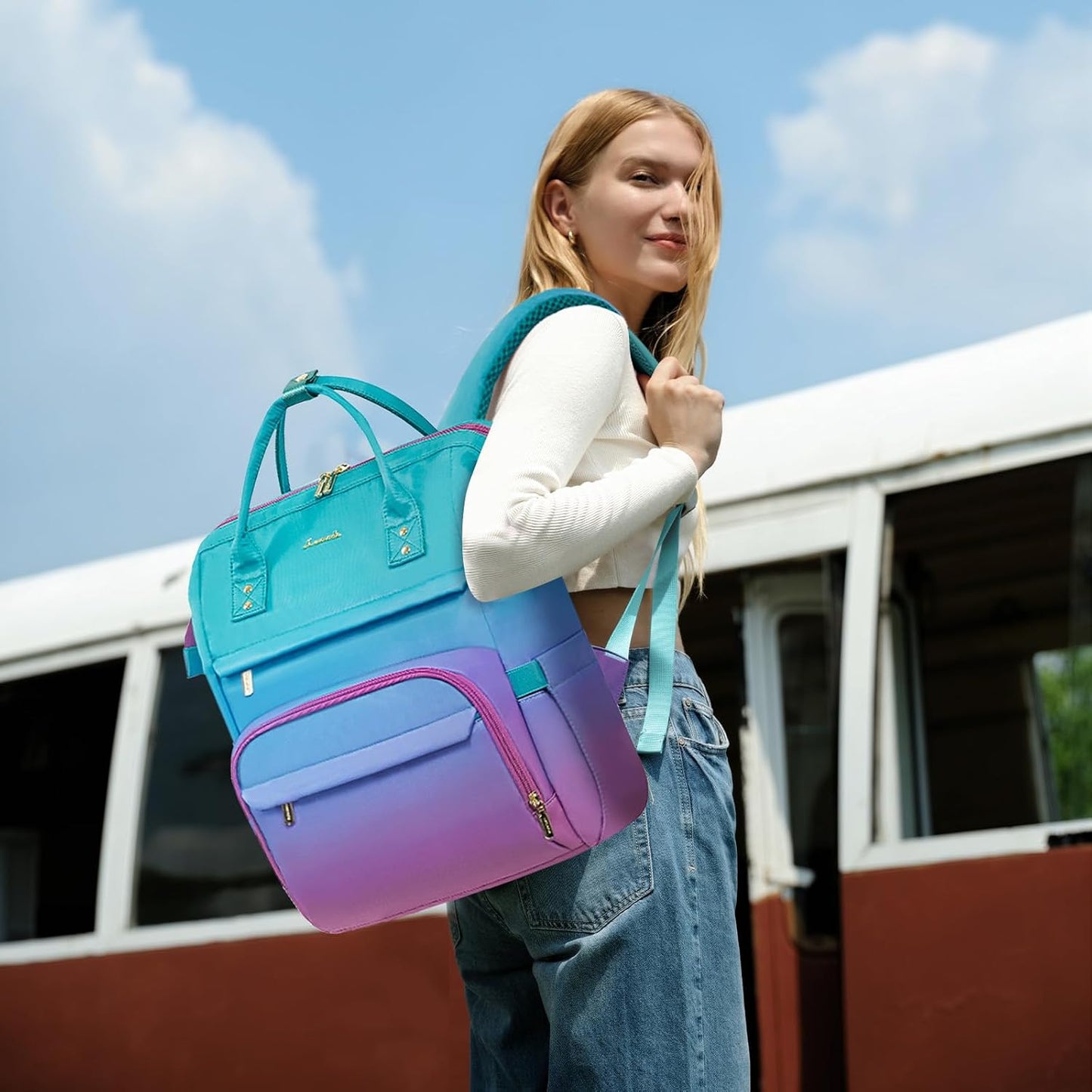 Backpack Women,15.6 Inch Bakcpack Backpack LOVEVOOK Gradient Laptop for Work Computer Purse Laptop Bag With Anti-Theft