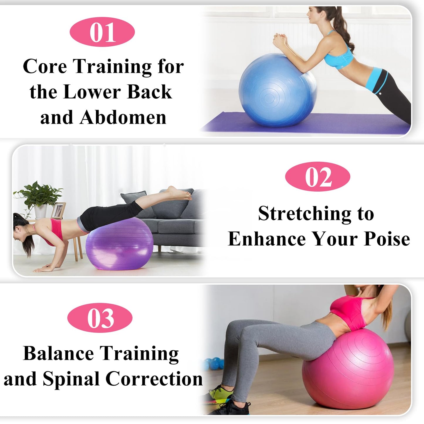 WIFOCU 5 Pcs 26 Inch Anti-Burst Yoga Exercise Ball, Anti-Slip Heavy Duty Gym Ball for Fitness, Core, Balance, Prenatal Workout, Office Chair with Quick Pump