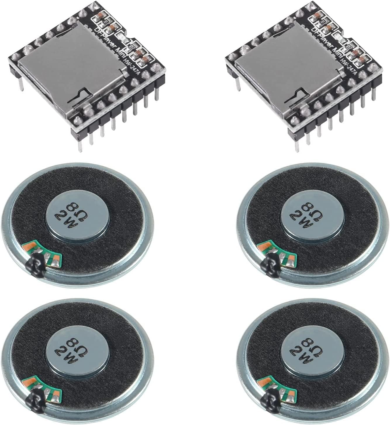 ALMOCN 2PCS YX5200 MP3 4PCS 2W 8Ohm MP3 DFPlayer Mini Player Audio Module + Round Micro Speaker Voice Decode Board
