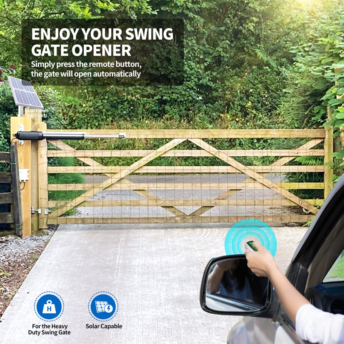 TOPENS A8 Automatic Gate Opener for Heavy Duty Single Swing Gates Up to 18ft, Single Swing Gate Operator Battery Powered with Remote Control Kit Gate Motor Solar Compatible