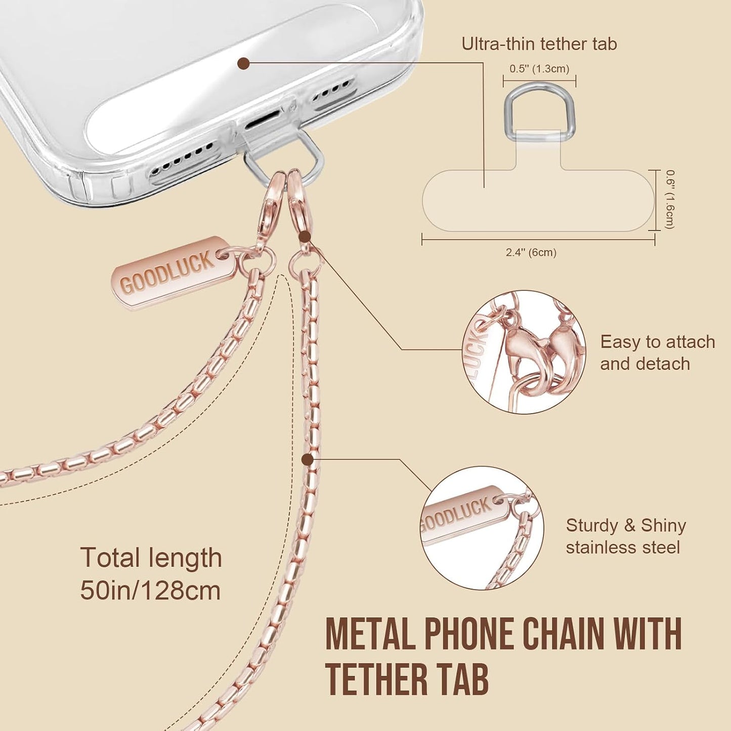 16 Dadanism Universal Phone Lanyard Crossbody, Metal Cell Phone Chain Crossbody Strap with Tether Tab, for iPhone
