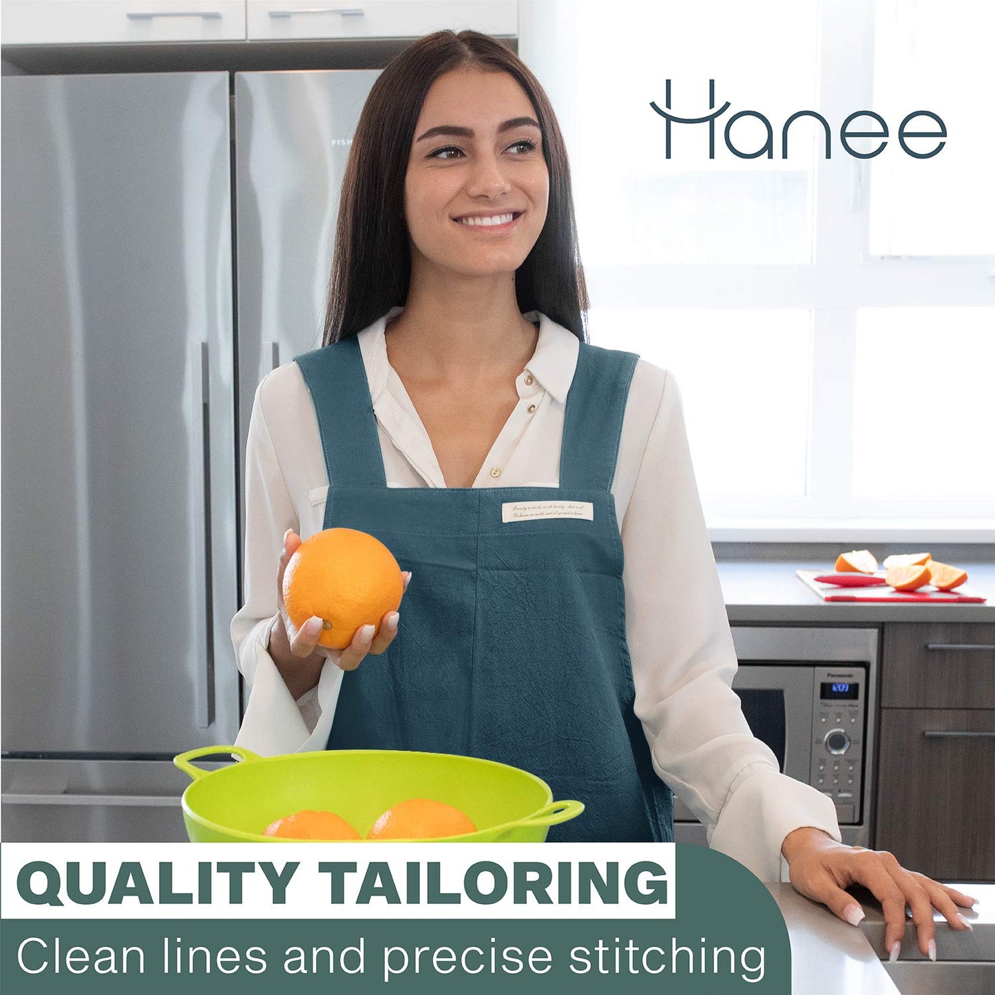 HANEE Cotton Aprons for Women Men | Cross-Back Apron with Pockets (Deep Teal)