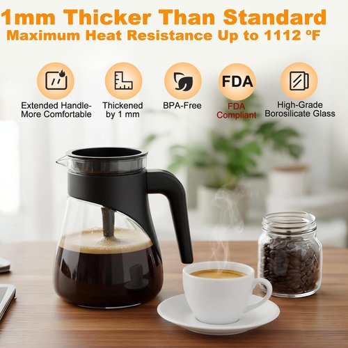 13-Cup Glass Coffee Pot Replacement for Ninja CM300 CM371 CM400 CM401 CFP101 CFP301 CFP307 CP301 CF091 CFN601, Coffee Maker Carafe with Brew-Through Lid & Sturdy Handle