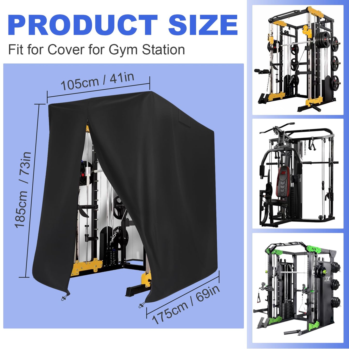 JXXPGG Gym Rack Cover, 600D Oxford Covers for Pull Up Bar Station/Weight Lifting Rack/Squat Rack/Outdoor Home Gym Workout Equipment,Waterproof UV & Dustproof,Black,68.8 * 41 * 72.8inch