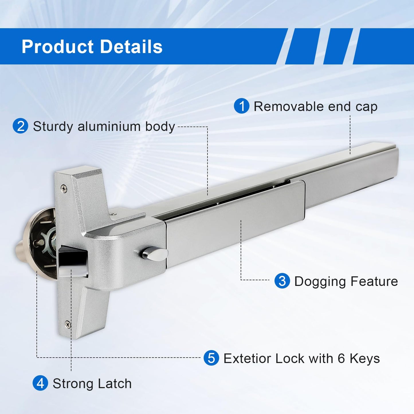 FAHKNS Panic Bars for Exit Doors Hardware Push Bar Door Push Bar Device Lock Aluminum Emergency Accessories Alarmed Fireproof Commercial Exit Devices