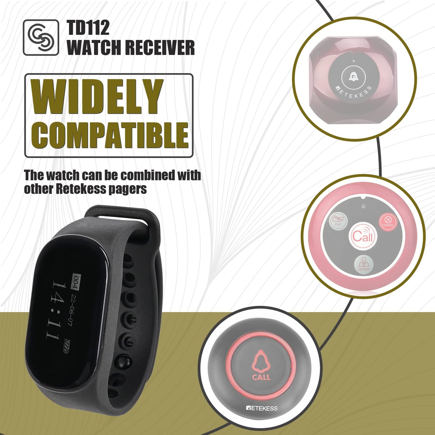 Retekess TD154 Restaurant Pagers for Servers,Waitress Pager System,1312ft,IPX7 Waterproof,3 Operating Modes,5 Watch Receivers for Hotel,Kitchen,Bar