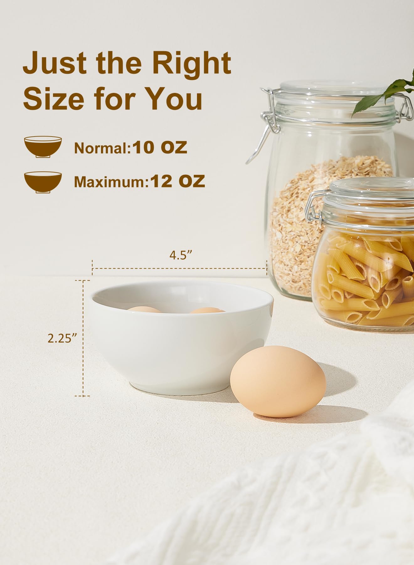 Yedio Small Bowls Set, White Ceramic Bowls of 6, 10 oz Porcelain Bowl for Kitchen Dessert Rice Side Dish Snack Soup Fruits Cereal Ice Cream, Microwave Dishwasher Freezer Oven Safe Easy Clean Stackable