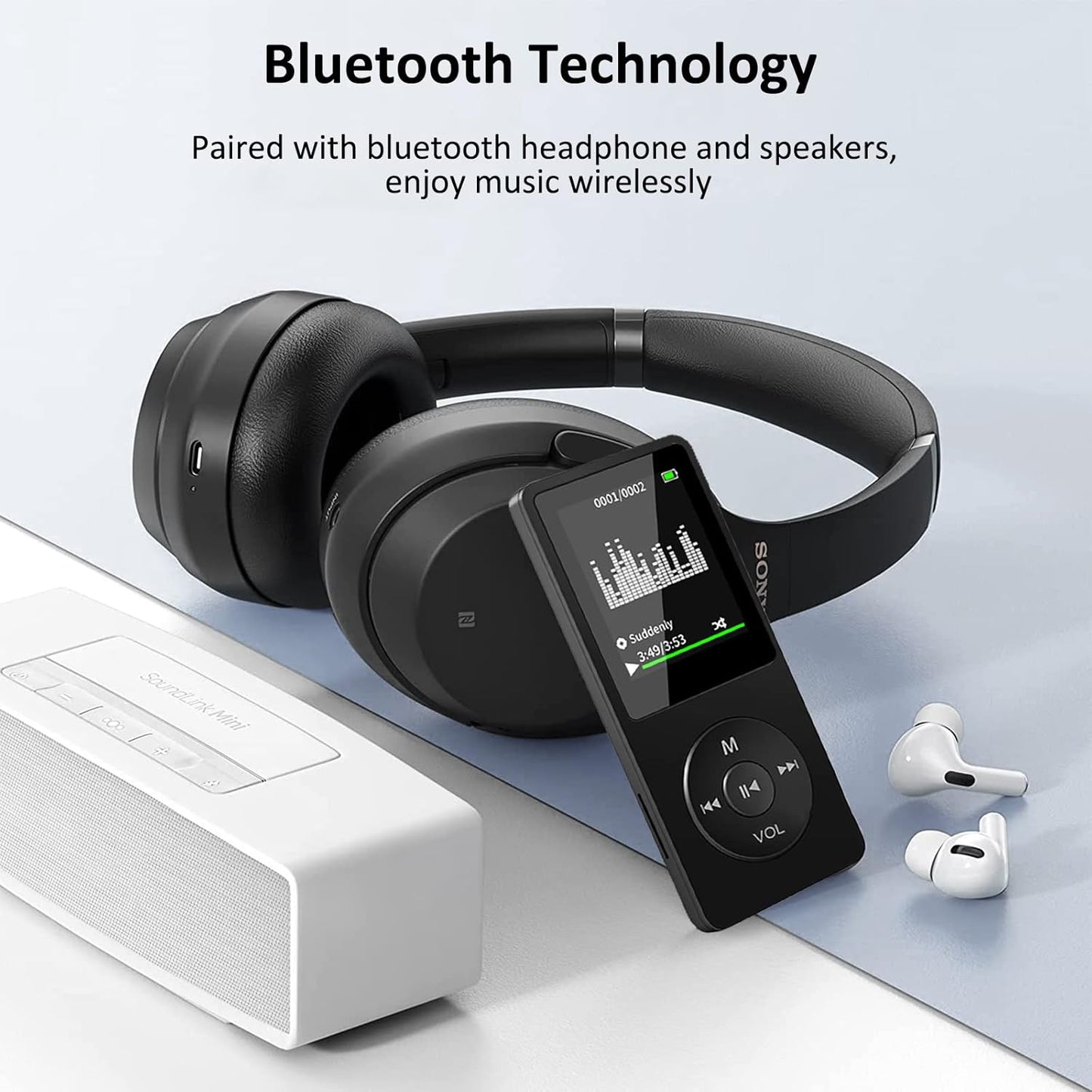 Aigital 32GB MP3 Design,1.8 Inch 128GB Bluetooth Player, Digital Music Player Running,HiFi Sound, HD Speaker, FM Radio