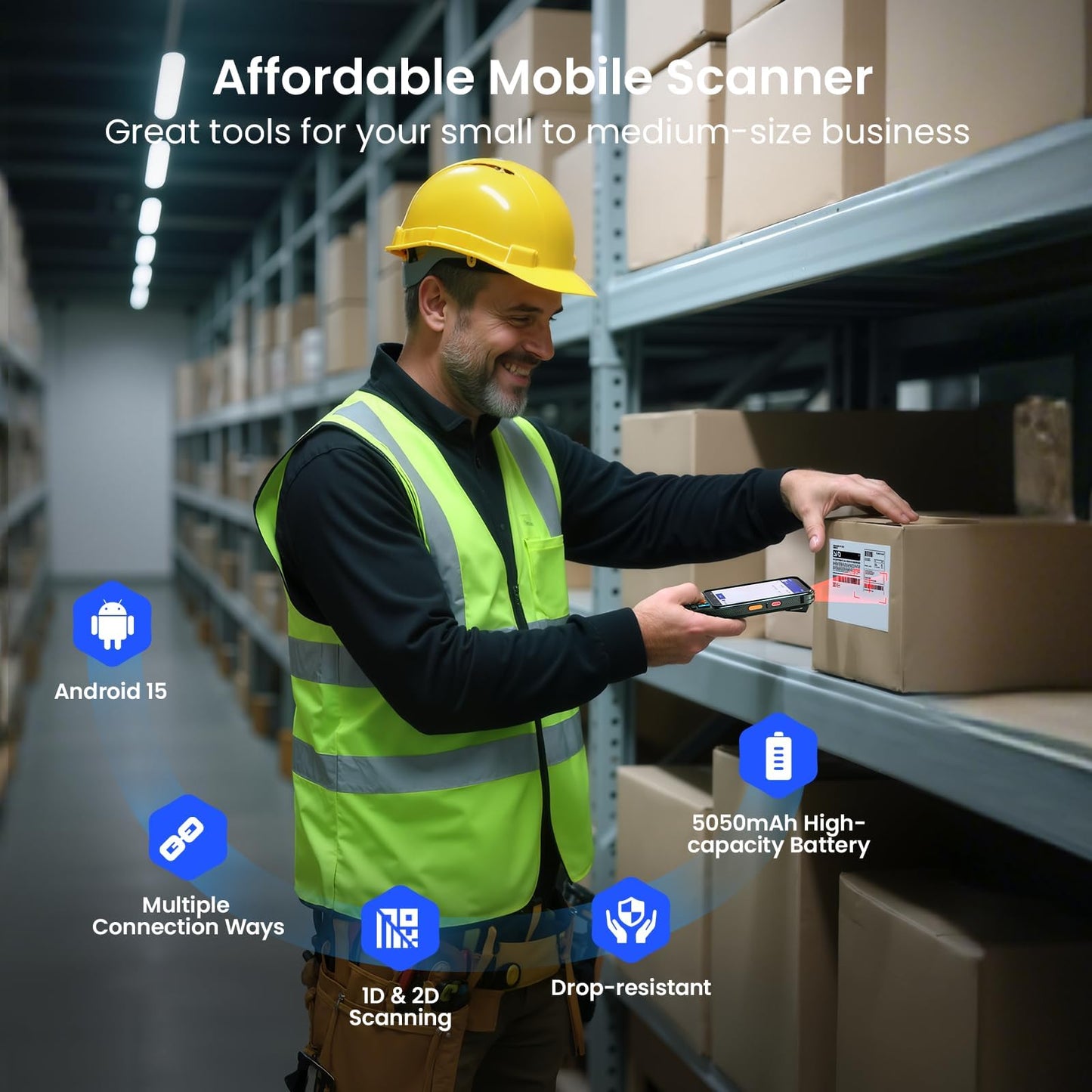 Eyoyo Wireless Android Barcode Scanner: Upgraded Android 15 Handheld Mobile Computer PDA with WiFi Bluetooth Cellular Connection, 4" Touch Screen & Keypad, GPS 1D/2D/QR Warehouse Inventory Scanner